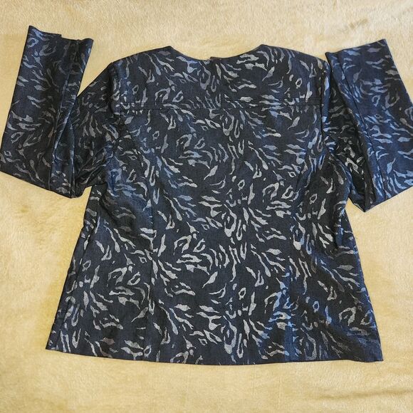 Dana Buchman Blk Denim Jacket Exotic Metallic Animal Print O-Neck Womens Sz 14 - Picture 6 of 8